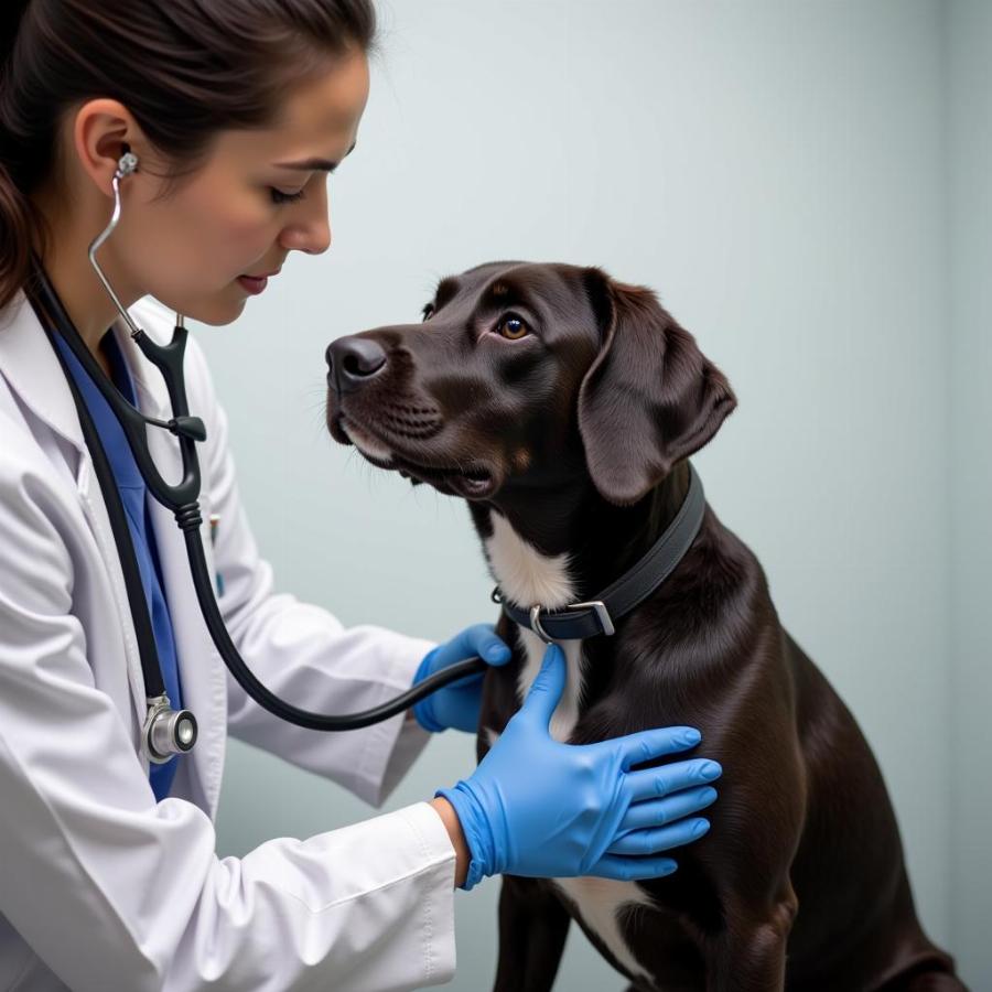 Veterinarian Examining a Dog for Anaplasmosis