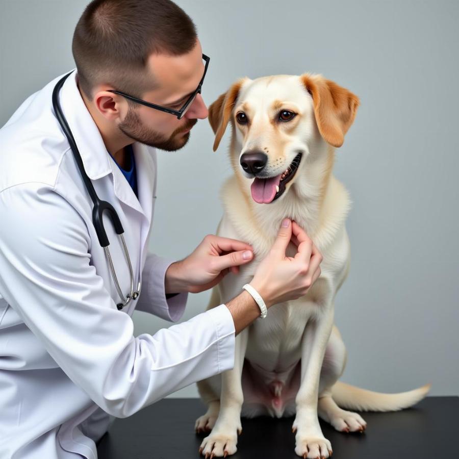 Veterinarian examining a dog for ringworm