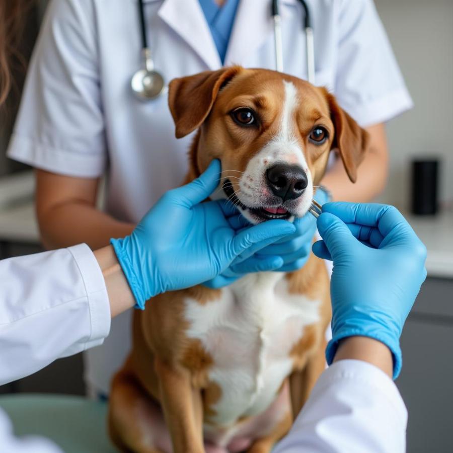 Veterinarian Checking Dog's Gums