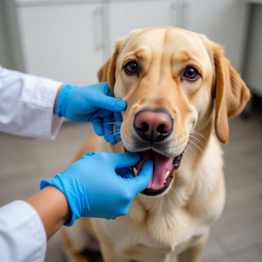 Veterinarian examining a dog's mouth