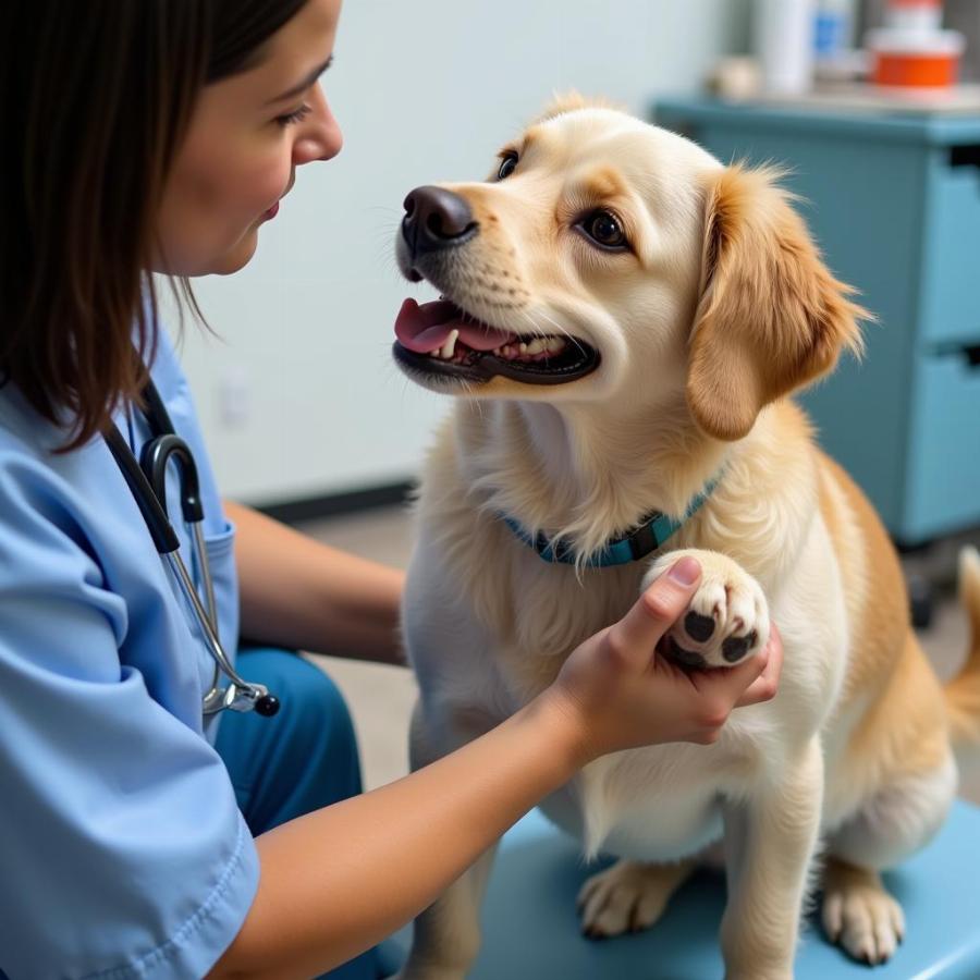 Veterinarian Carefully Examining a Dog's Paw