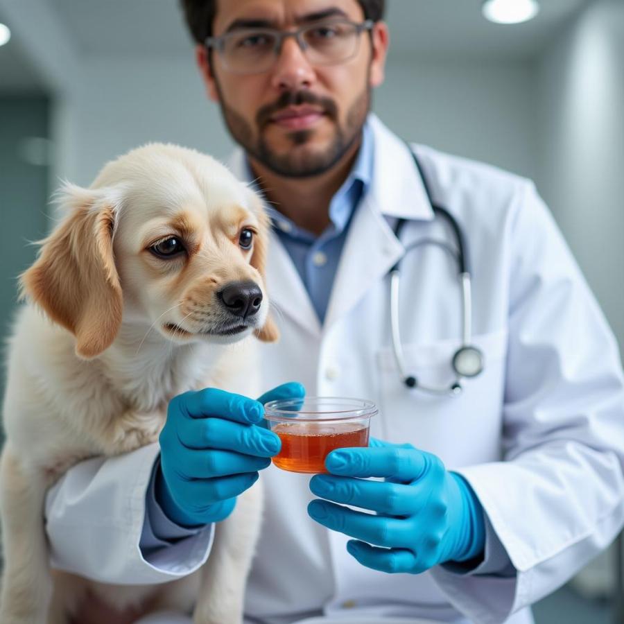 Veterinarian Examining Dog Vomit