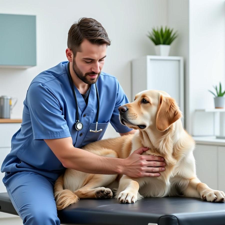 Veterinarian Examining Dog with Stethoscope