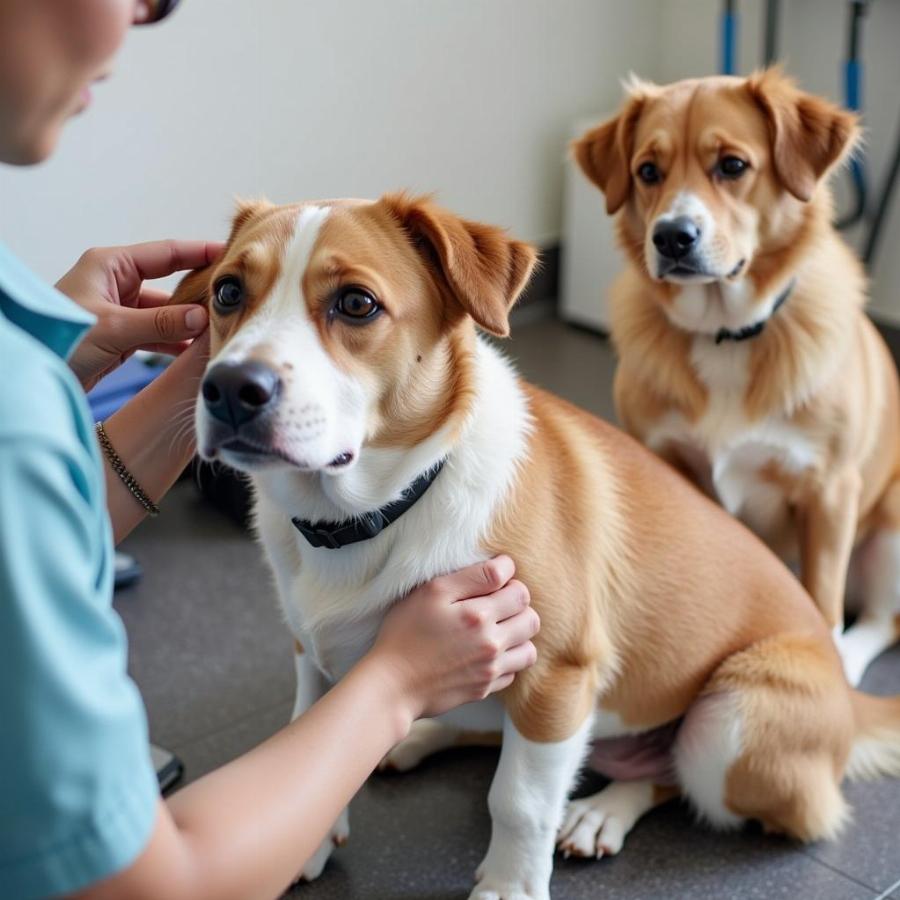 Veterinarian Examining Dogs After Mating