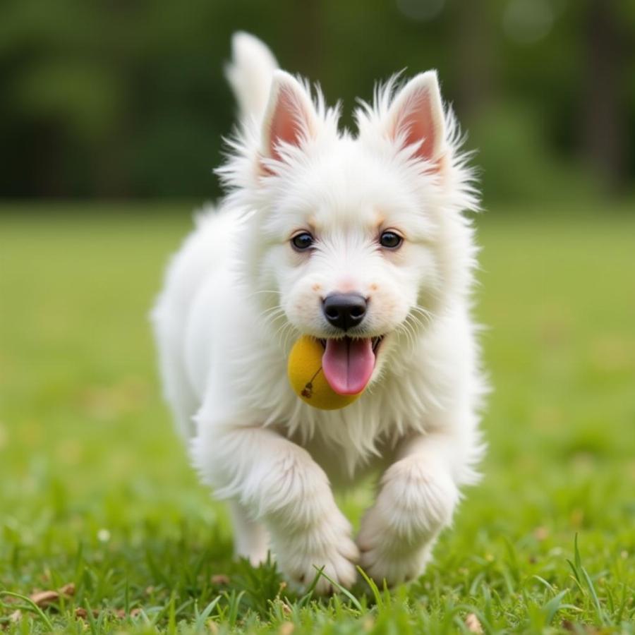 Playful Westie Dog Fetching a Ball