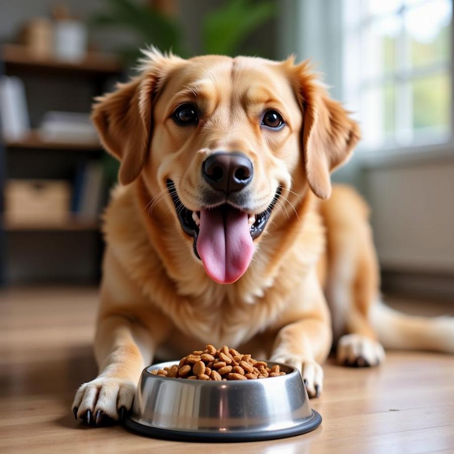 A Happy Dog Eating WinCo Dog Food