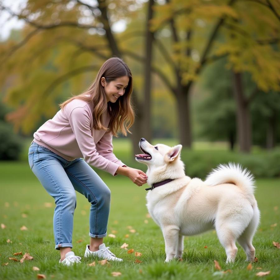 Woman Calling Dog in Park