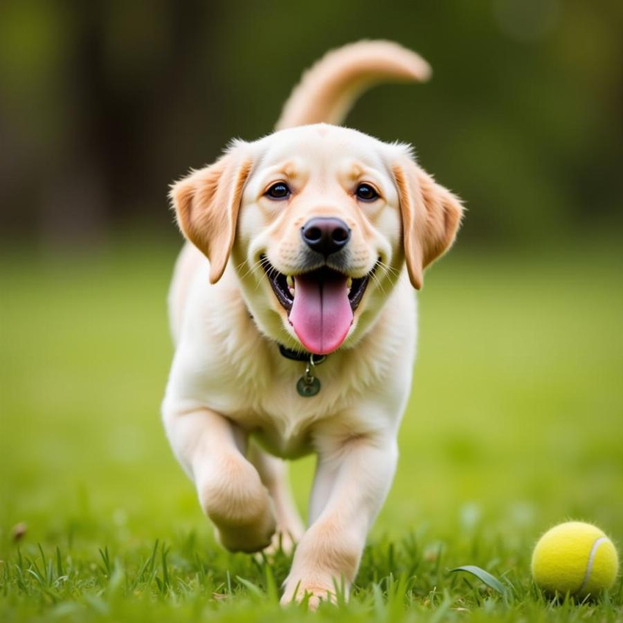 Golden Labrador Puppy Fetching a Ball