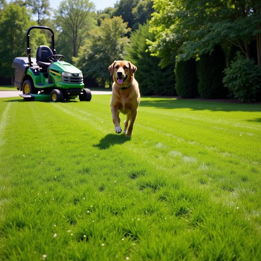 Zero Turn Mower with Big Dog in the Background