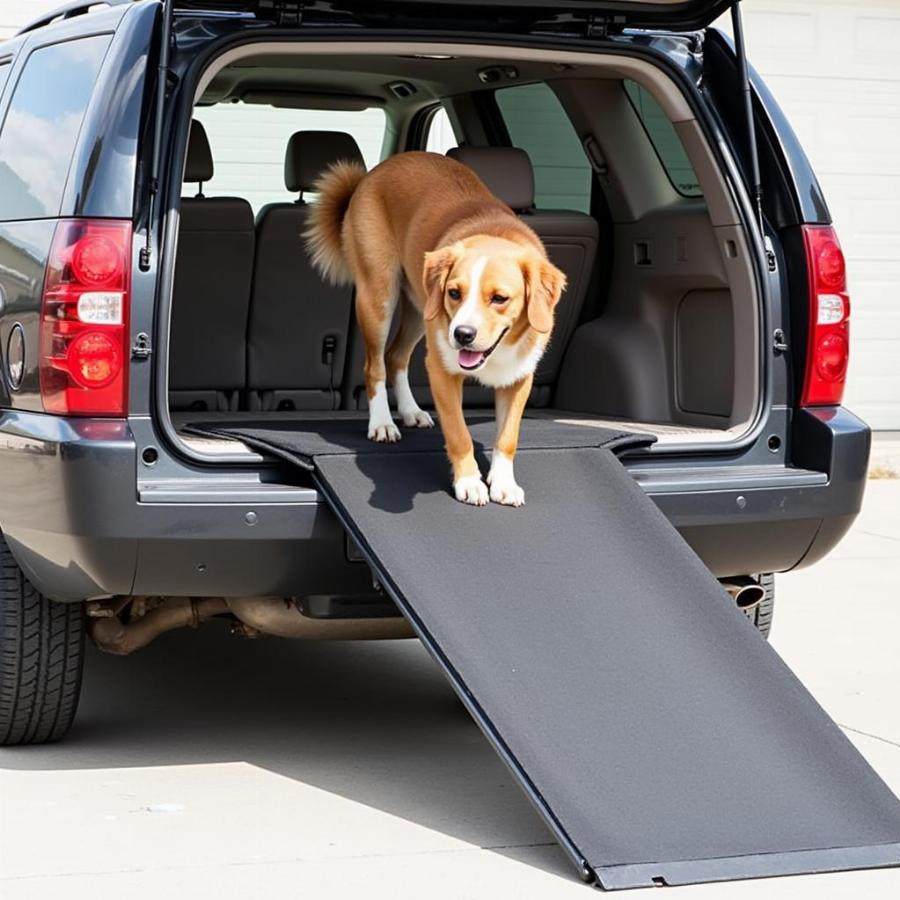 Adjustable dog ramp for SUV access, providing safe entry and exit for dogs.