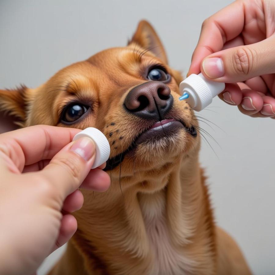 Administering Ofloxacin Eye Drops to a Dog