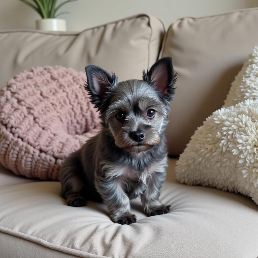 Affenpinscher Sitting on a Couch