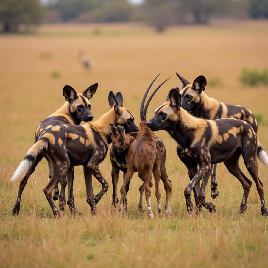 African Wild Dogs Hunting Prey