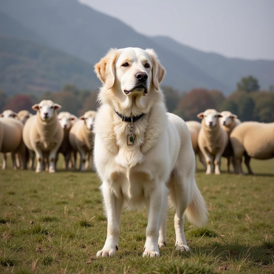 Anatolian Pyrenees Dog Guarding Sheep