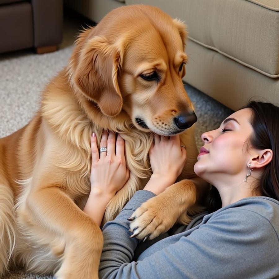 Anxiety Service Dog Performing Deep Pressure Therapy