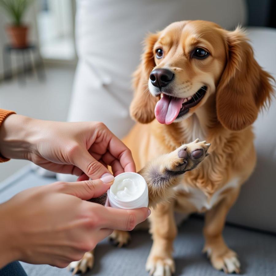 Applying Antifungal Cream to a Dog's Paw