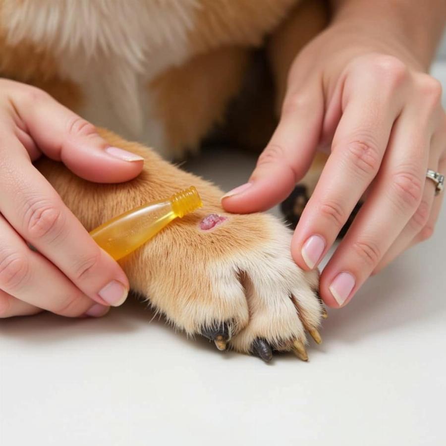 Applying Manuka Honey to a Dog Wound