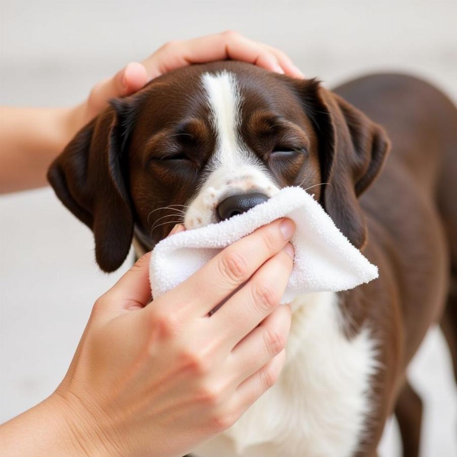 Applying a Warm Compress to a Dog's Eye