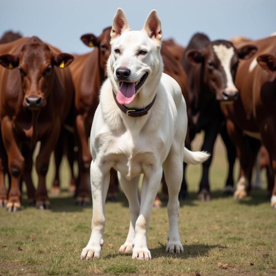 Argentine Dogo herding cattle in Argentina