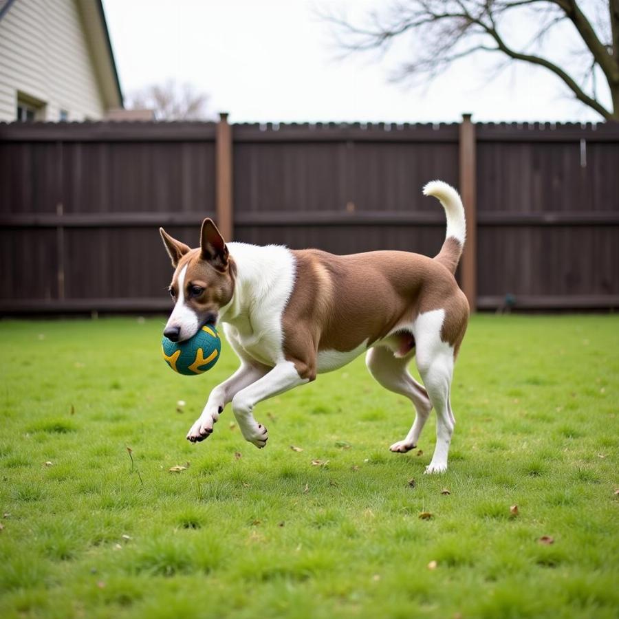 Argentine Dogo playing in a securely fenced yard