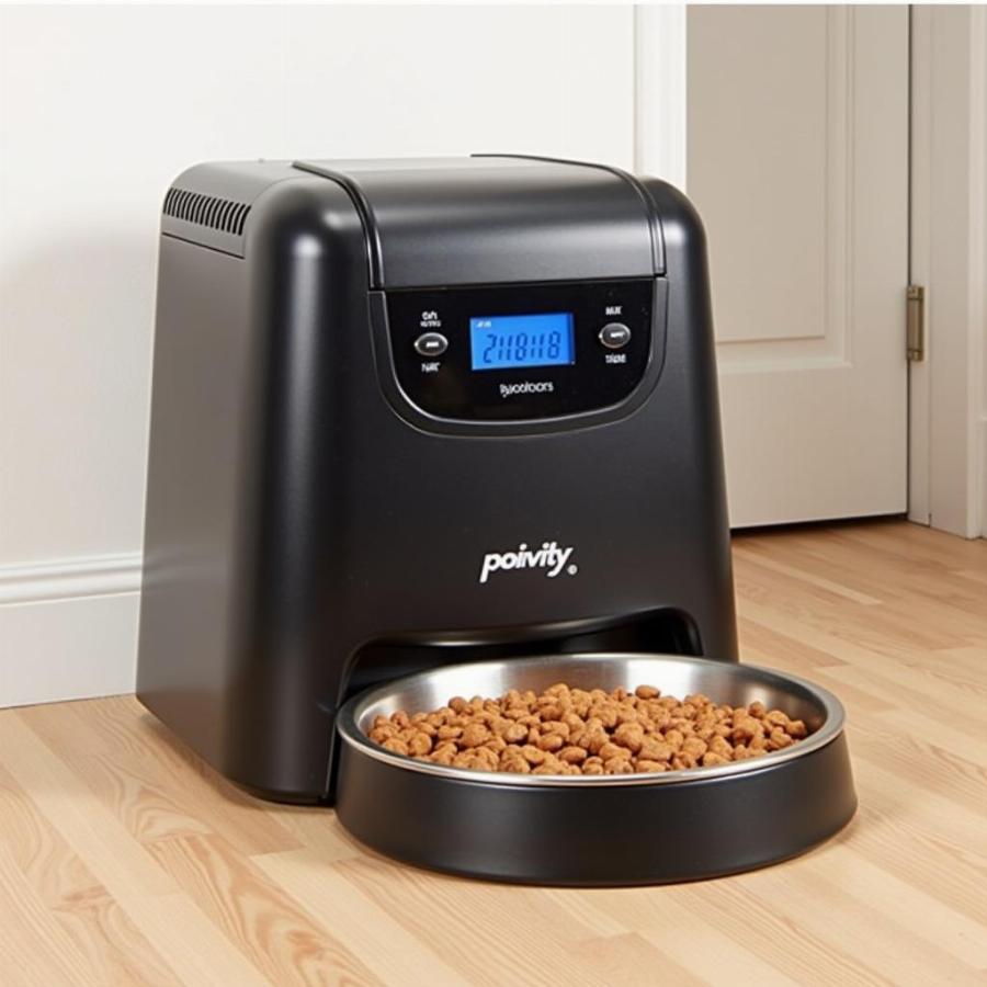 Automatic dog feeder dispensing kibble