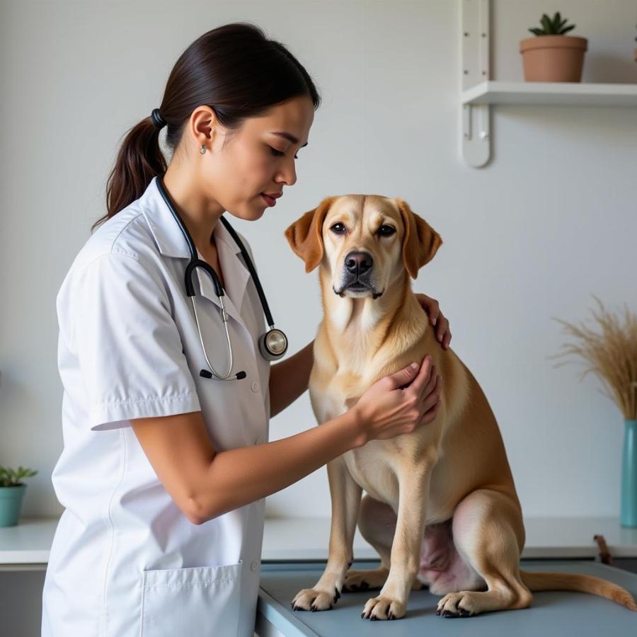 Veterinarian examining a dog