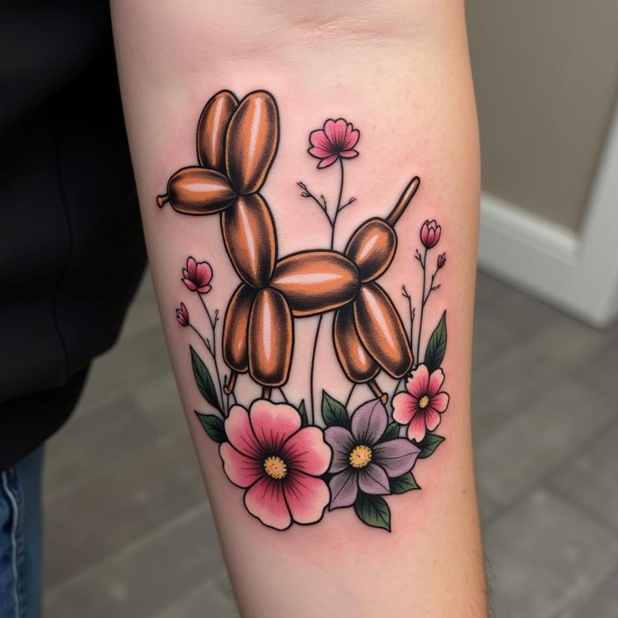 Balloon Dog Tattoo with Floral Elements