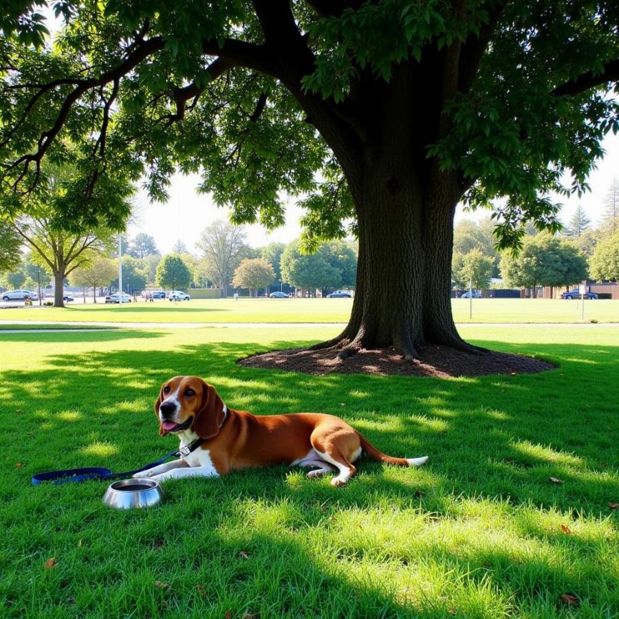 Basset Hound relaxing in a Torrance park