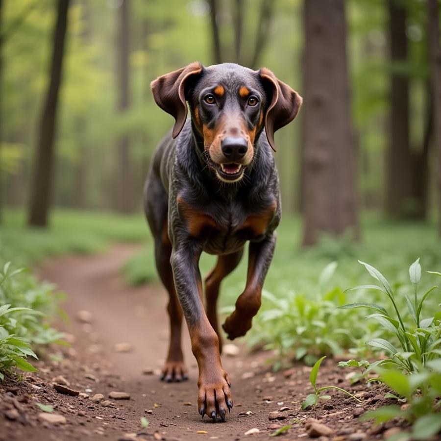 Bear Hunting Dog Exercising in the Woods