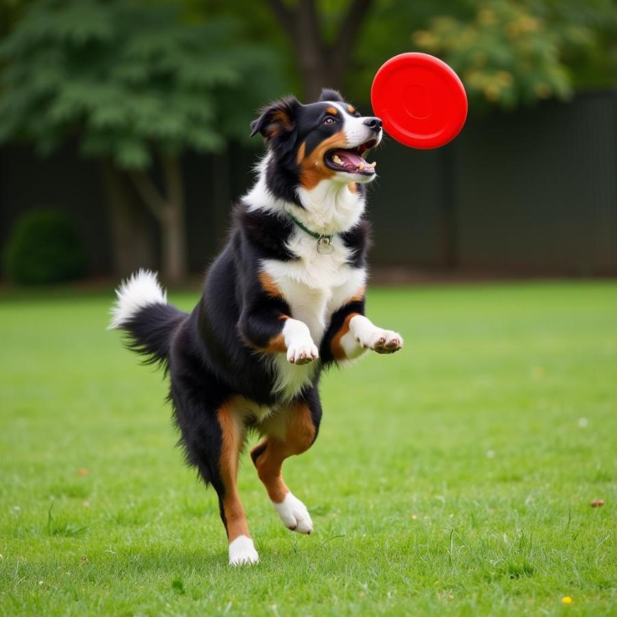 Chó Bernese Mountain Dog Border Collie Mix đang chơi trò bắt bóng