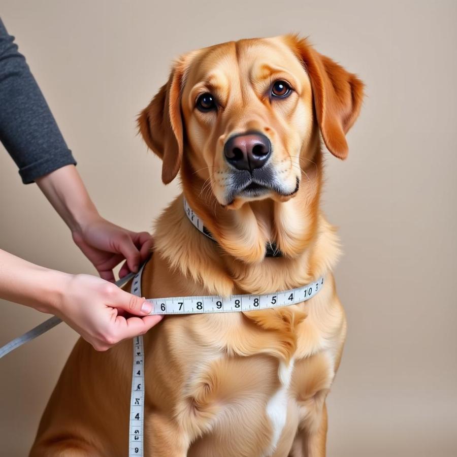 Measuring a dog for a big brother tee shirt