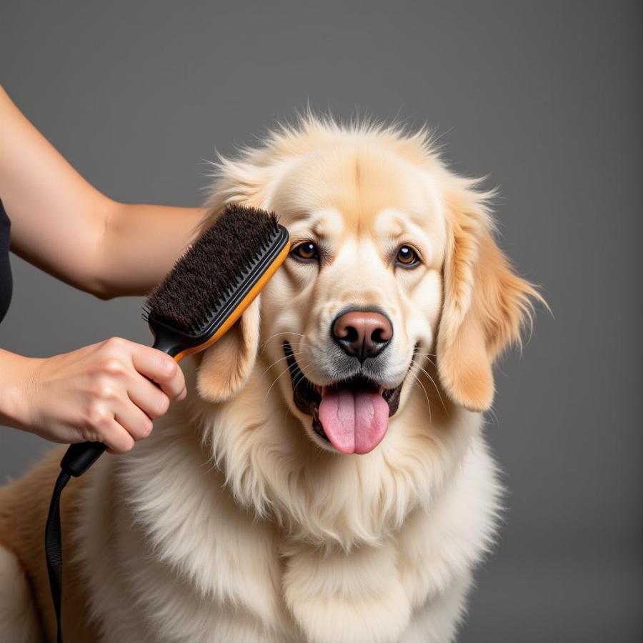 Grooming a large fluffy dog