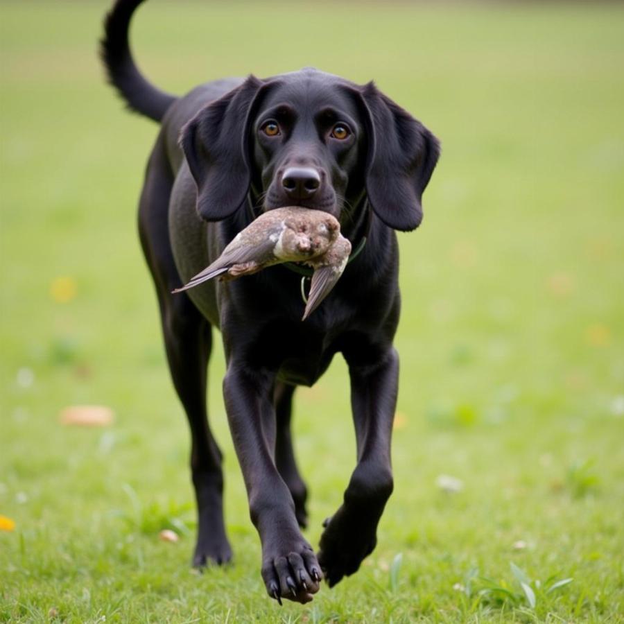 Black GSP Dog Hunting in Field