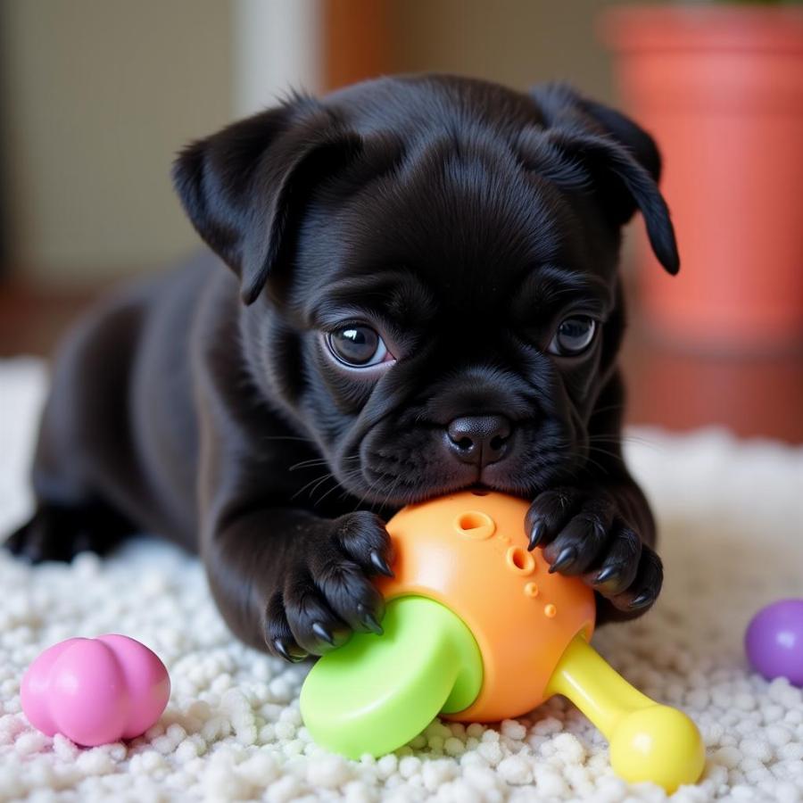 Black Pug Puppy Playing