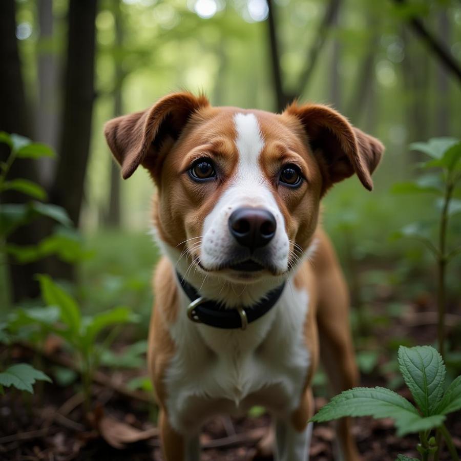 Blink Dog Camouflaged in a Forest