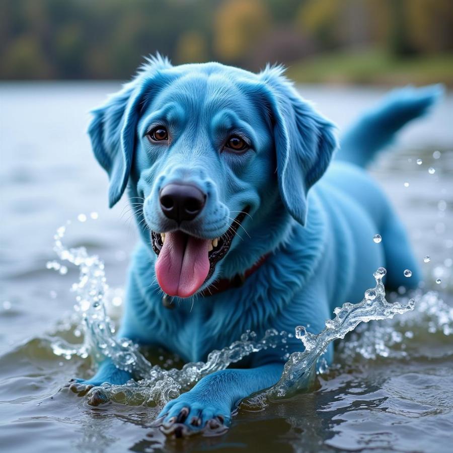 Blue Dog Playing in Water