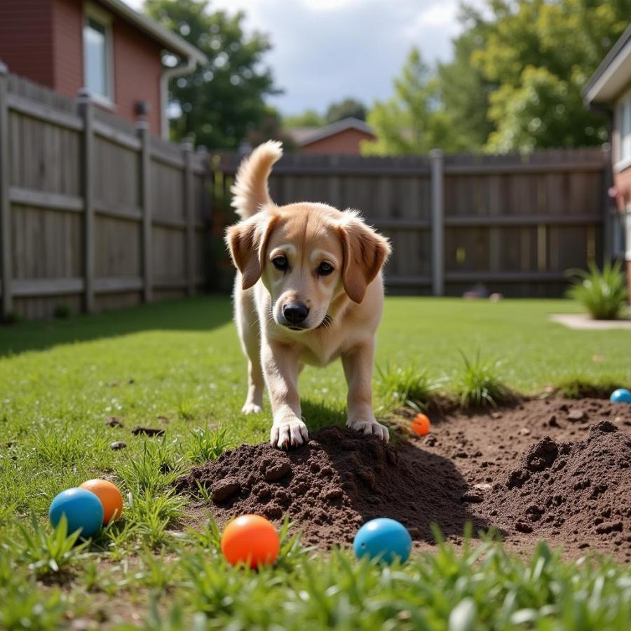 Bored Dog Eating Soil in Backyard