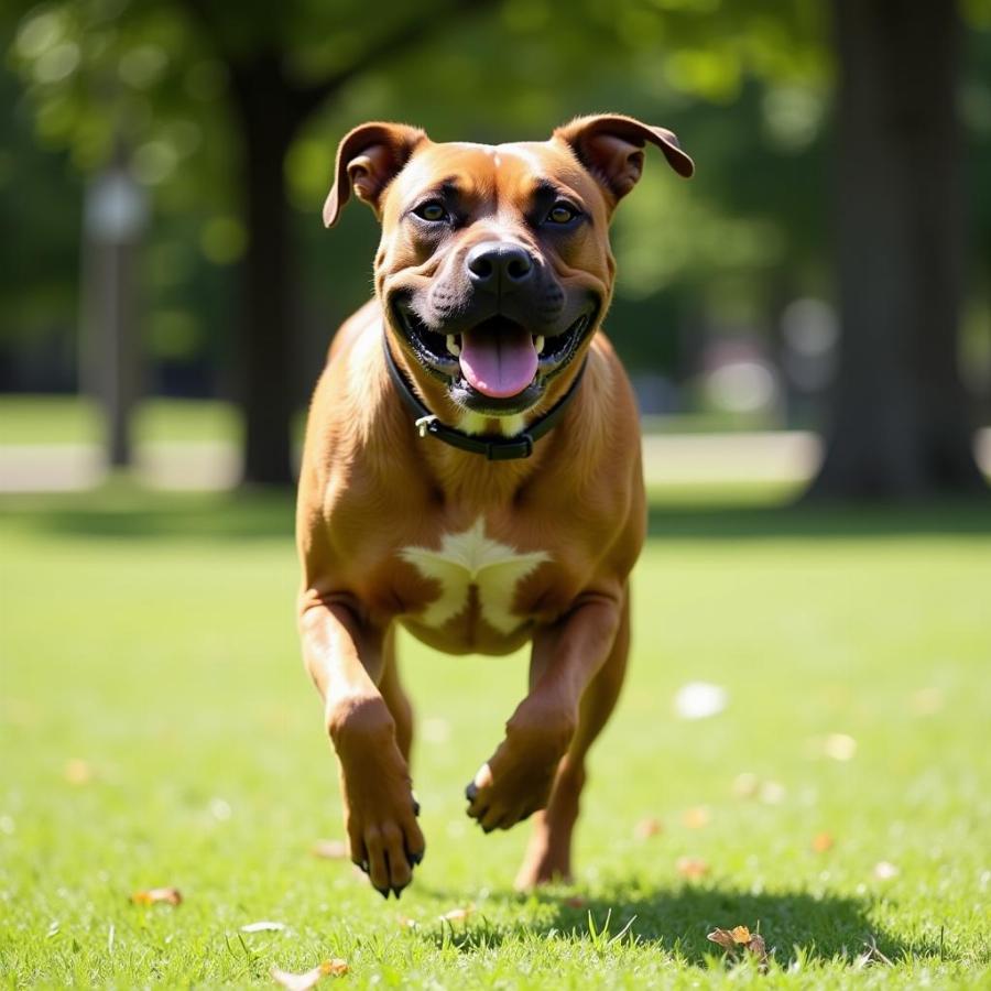 Boxer Pitbull Mix Running in a Park