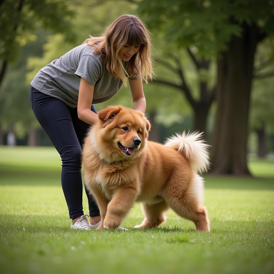 Brown Fluffy Dog Playing with Owner