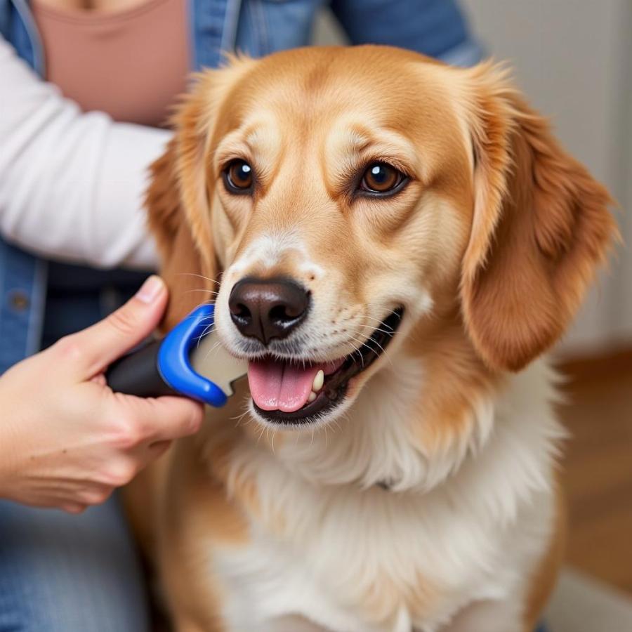 Brushing a dog to prevent matting