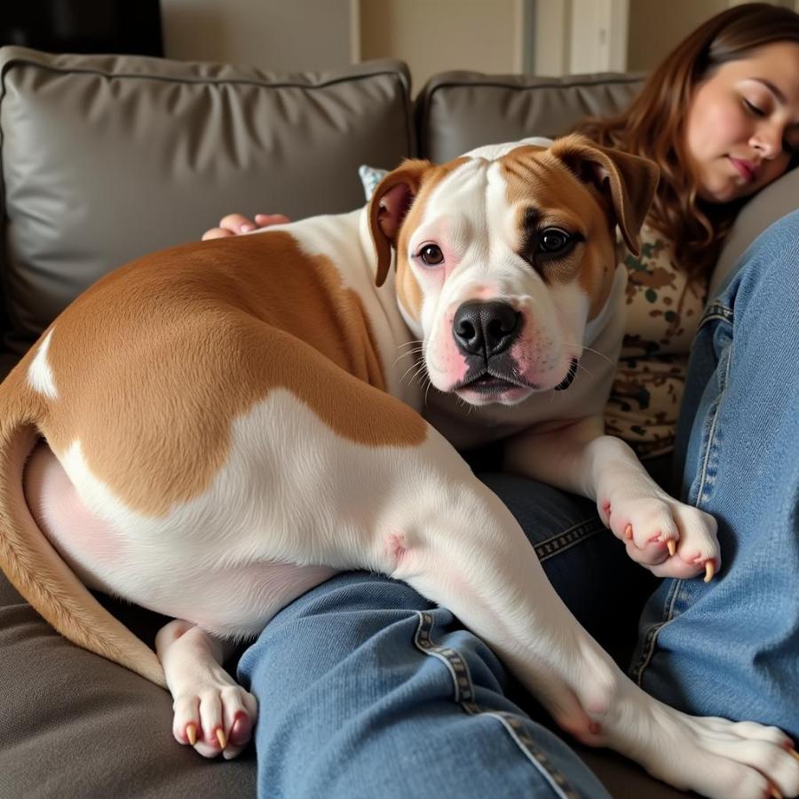 Bulldog Pit Mix Cuddling with Owner