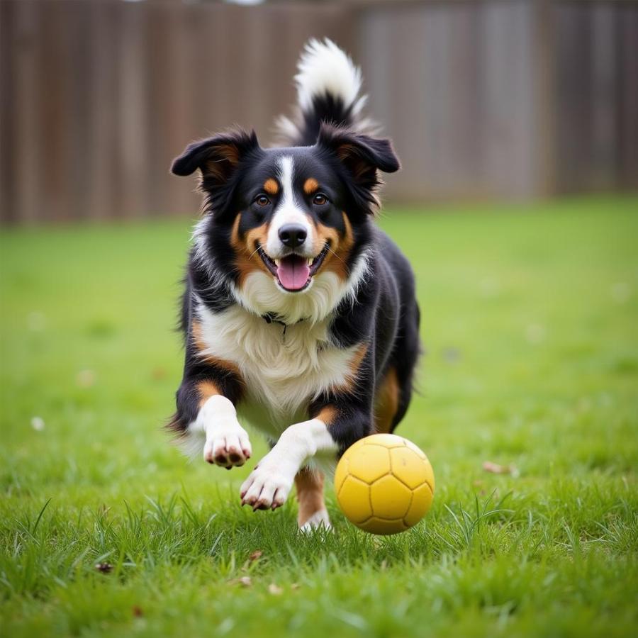 Catahoula Collie Playing Fetch in a Fenced Yard