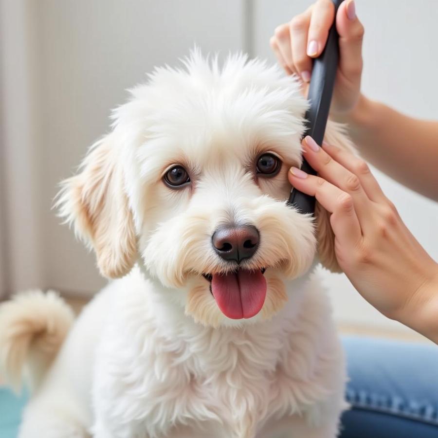 Grooming a White Long-Haired Dog