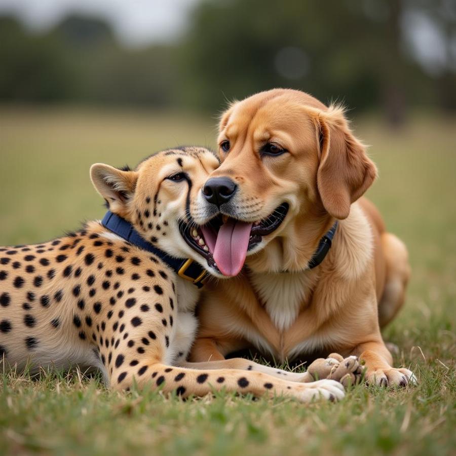 Cheetah and Dog Playing Together