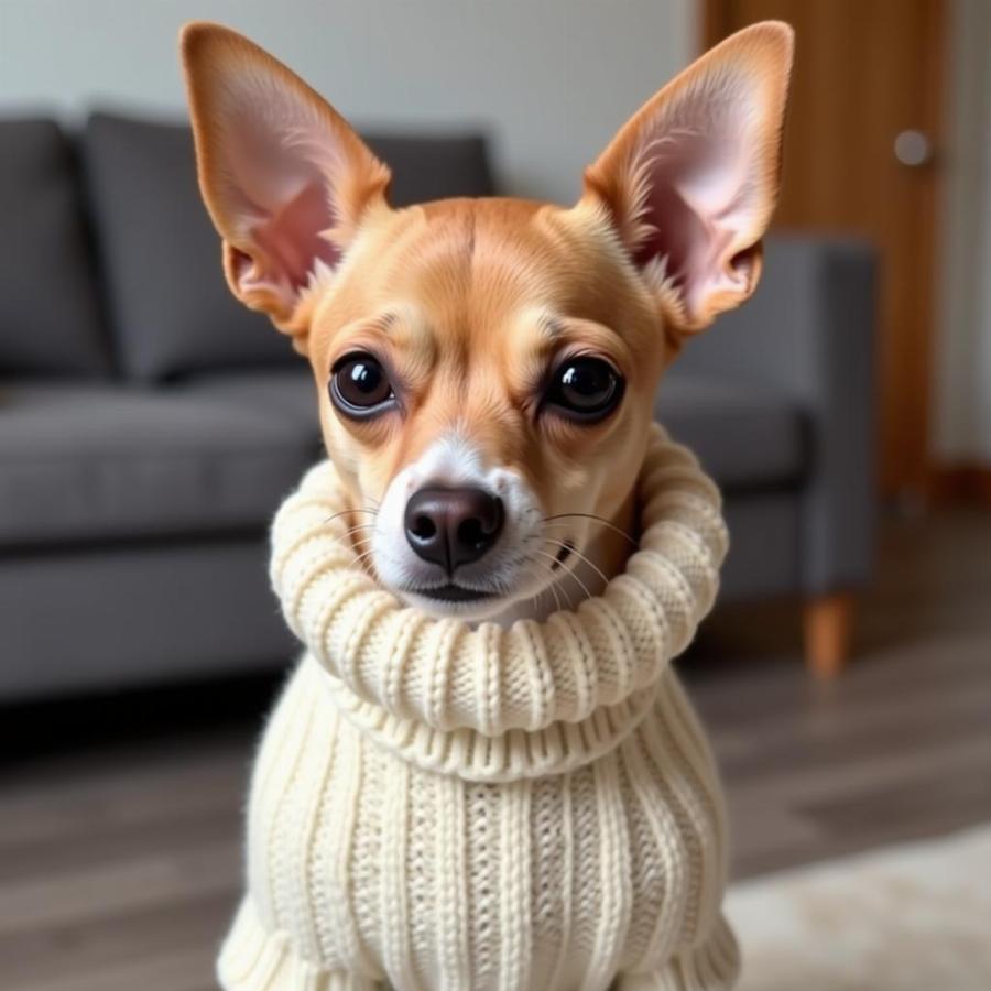 Chihuahua wearing a cable knit sweater