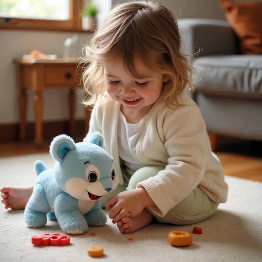 Child Playing with Kipper Plush