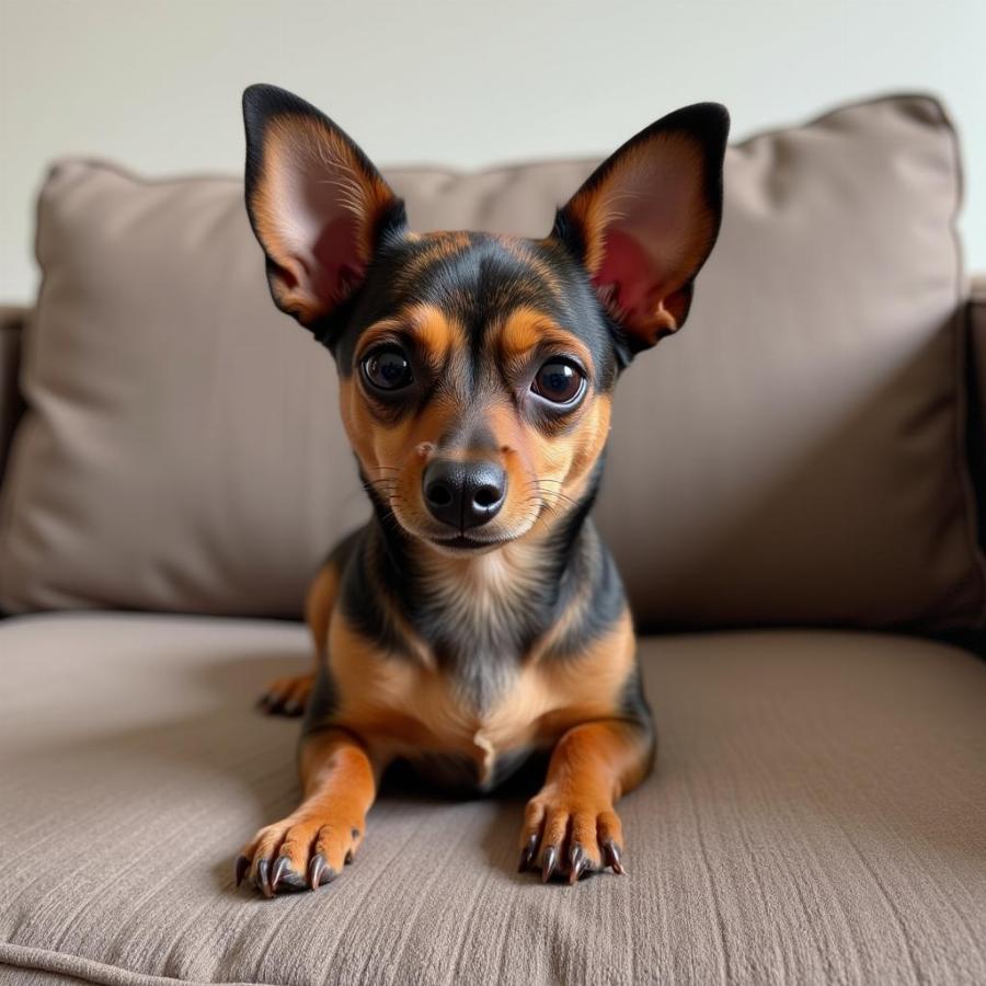 Chiweenie Relaxing on a Couch