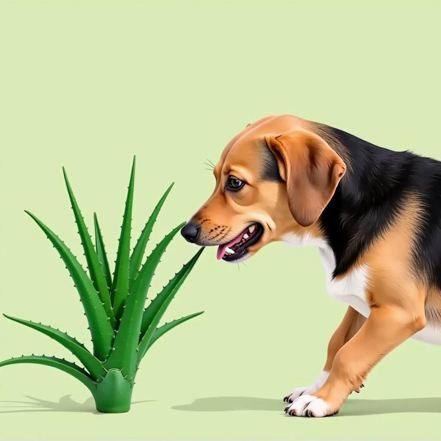 Dog eating aloe vera plant