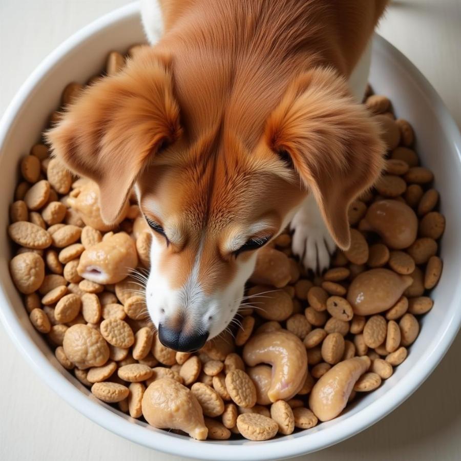 Dog Eating Chicken and Dog Food