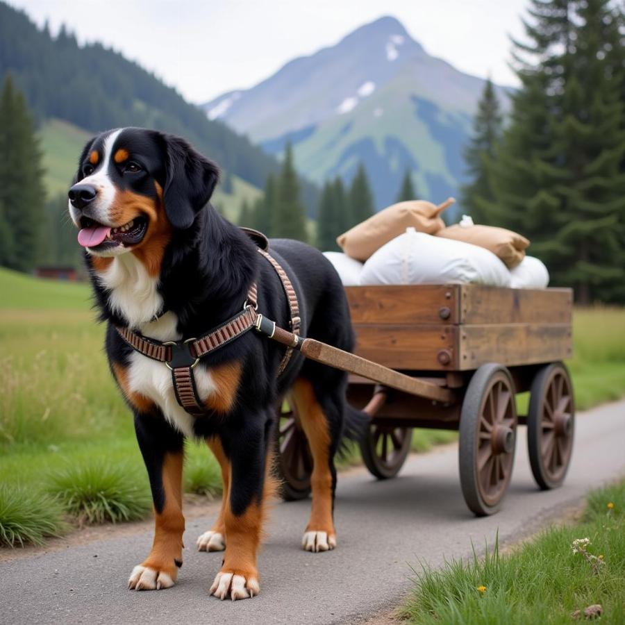 Bernese Mountain Dog pulling a cart